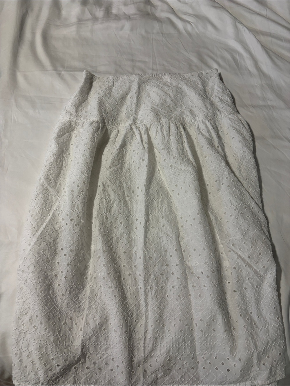 White Eyelet Midi Skirt - Lightweight Summer Style